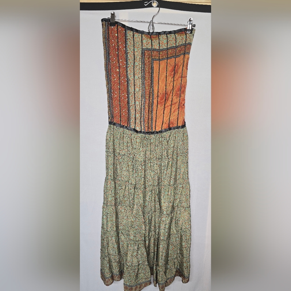 Orange and Green Strapless Sundress Casual